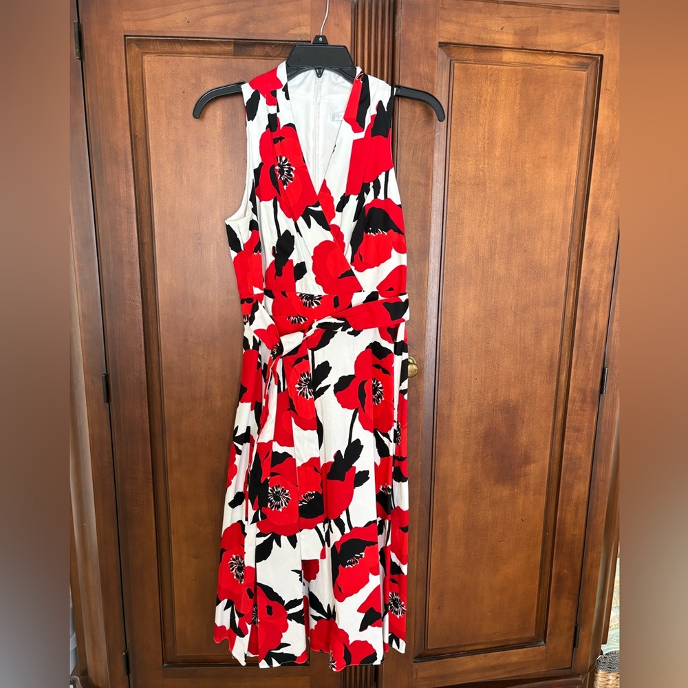 London Times Red and Black Floral Midi Dress, NWT